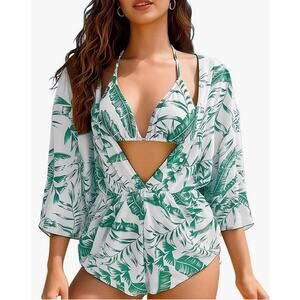 Womens Sexy Triangle Bikini XL Mesh Cover Up Floral Swimsuit 3 PC Bathing Suit